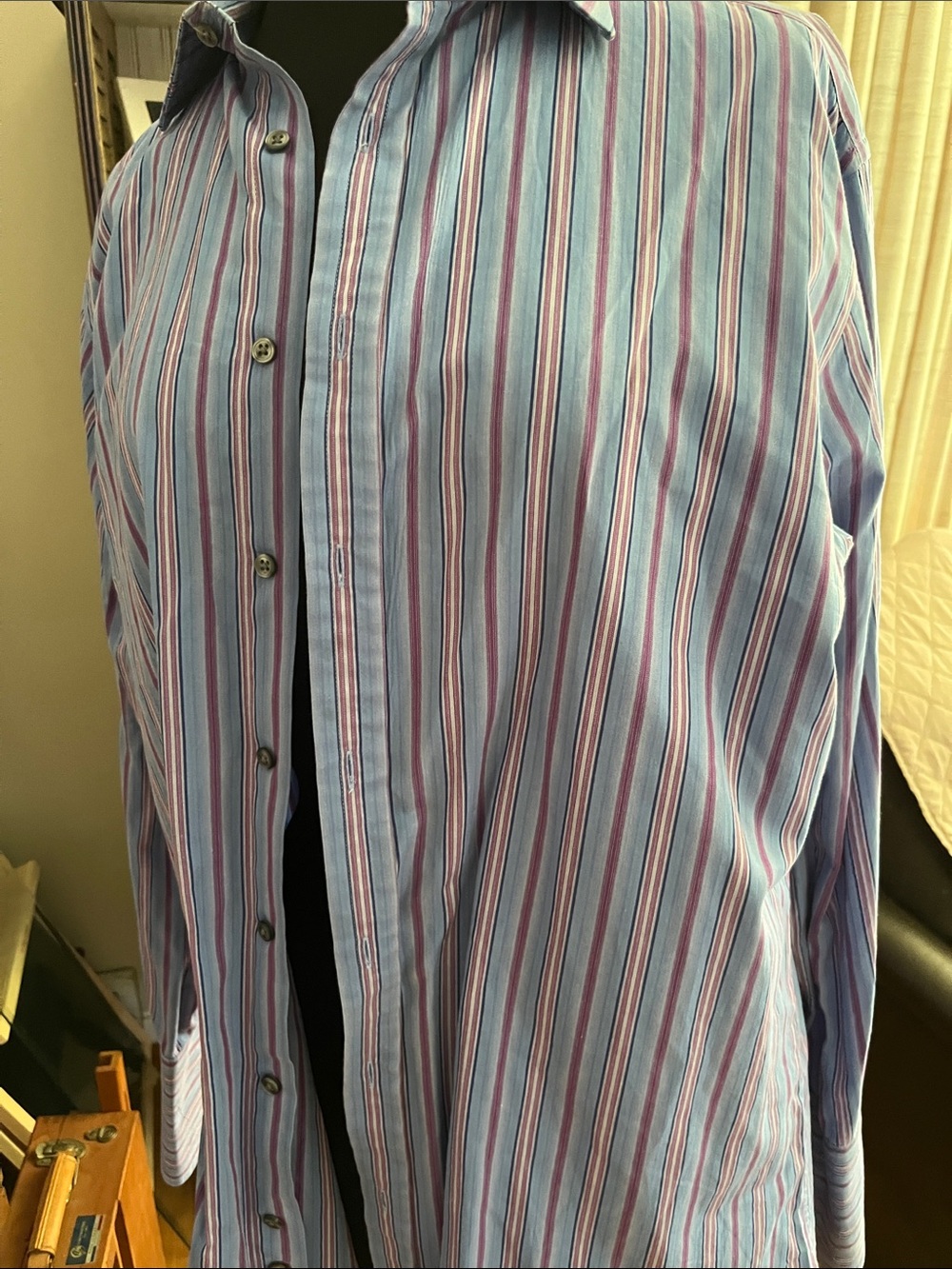 PINK Victoria's Secret Men's Multi-Striped Dress Shirt - Blue, Pink, White